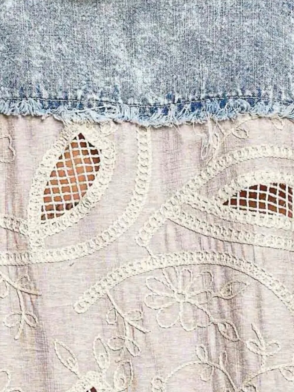 Pol Eyelet Ruffles Embroidered Crochet Patch Denim Jacket Relax Fit Size S M L - Picture 13 of 14